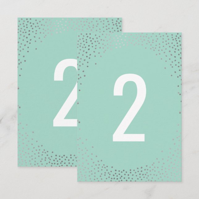 Invitation NUMÉRO DE TABLEAU mini confetti rustique menthe ar (Devant / Derrière)