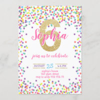 Numéro d'or Confetti coloré Fille 6e anniversaire