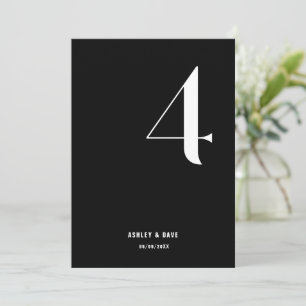 Invitation Numéro du tableau 4 Mariage noir en gras Numéro du
