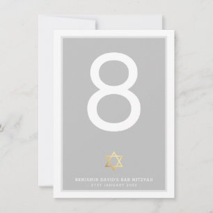 Invitation NUMÉRO DU TABLEAU Bar Mitzvah étoile de david grey