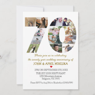 Invitation Numéro Soixante-dix ans de Mariage photo personnal