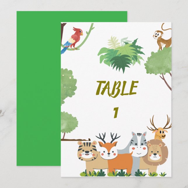 Invitation Numéros de la table de Baby shower des animaux for (Devant / Derrière)