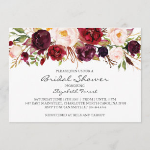 Invitation nuptiale de douche d'aquarelle de roses