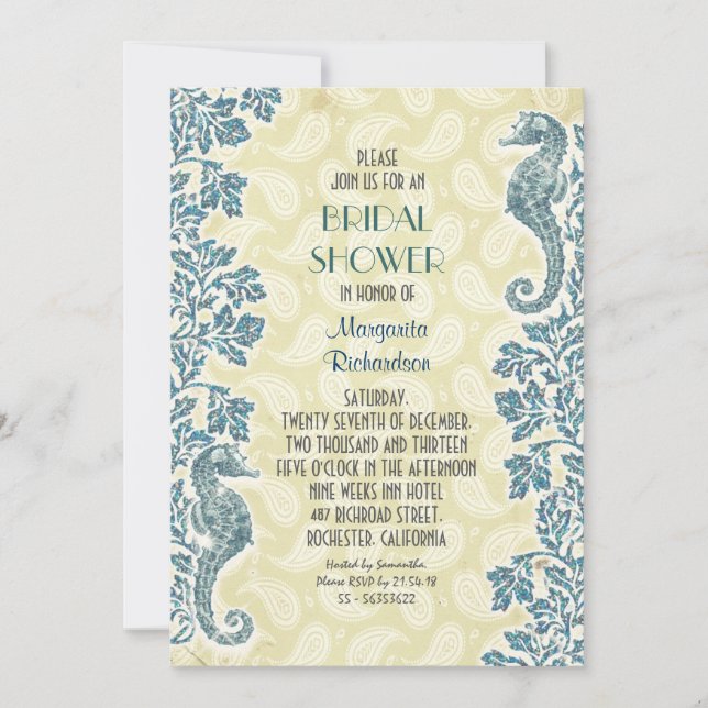 invitation nuptiale de douche d'hippocampes (Devant)