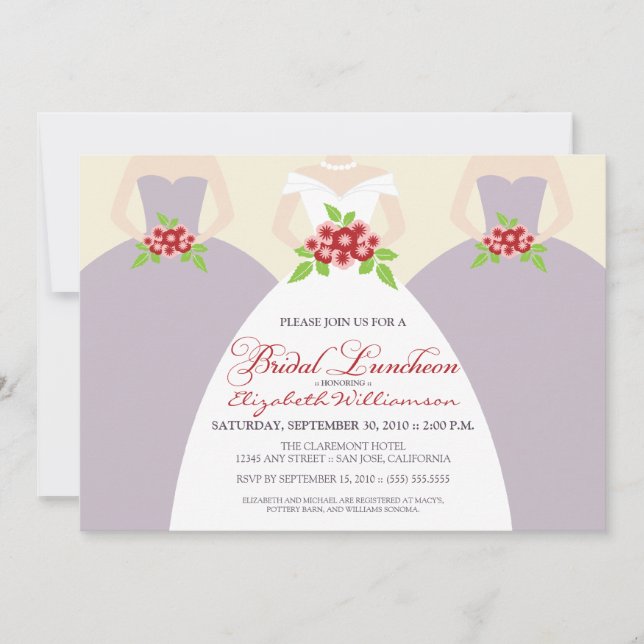 Invitation nuptiale de jeune mariée et de déjeuner (Devant)