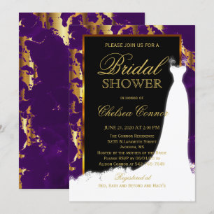 Invitation nuptiale en marbre d'or, noir et violet