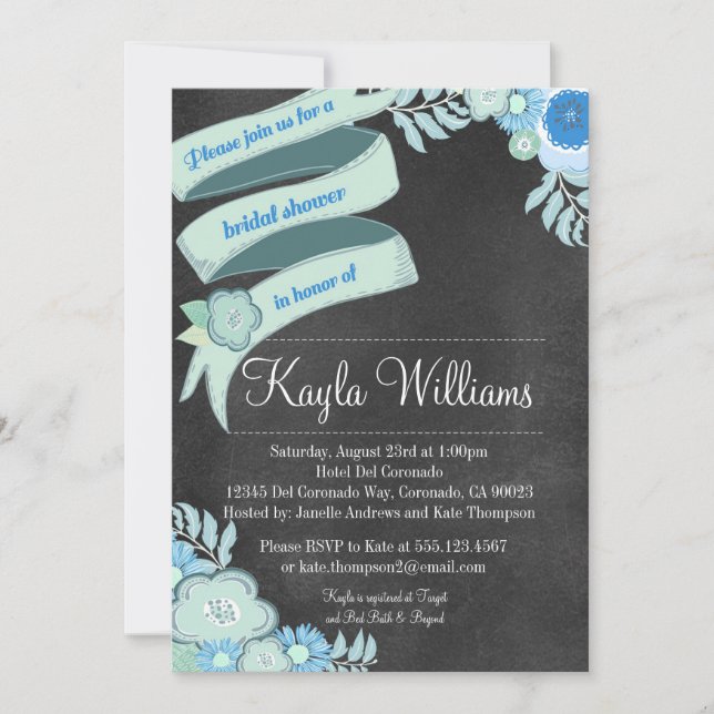 Invitation nuptiale florale Teal de douche de (Devant)