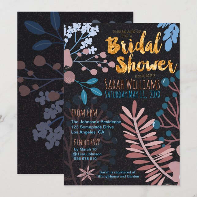 Invitation nuptiale | Grand Rose Floral rose & ble (Devant / Derrière)