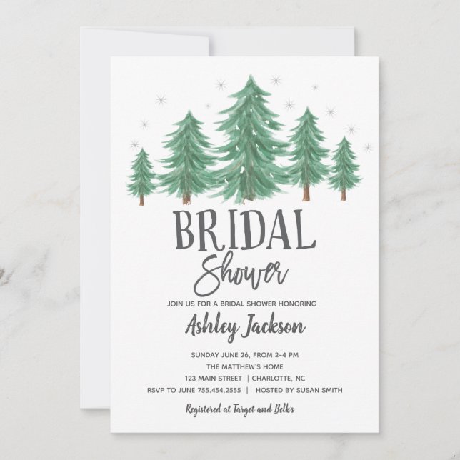 Invitation nuptiale hiver douche verte Bois (Devant)