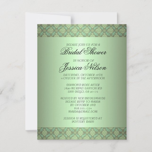Invitation nuptiale Luxury Green Damask Swirls (Devant)