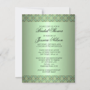 Invitation nuptiale Luxury Green Damask Swirls