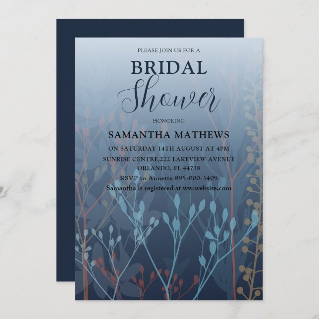 Invitation nuptiale moderne Blue Wild Grass (Devant / Derrière)
