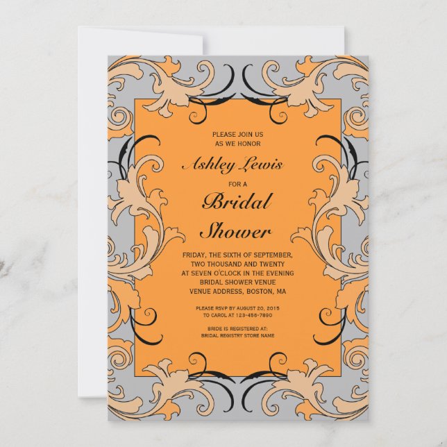 Invitation nuptiale victorienne grise de corail de (Devant)