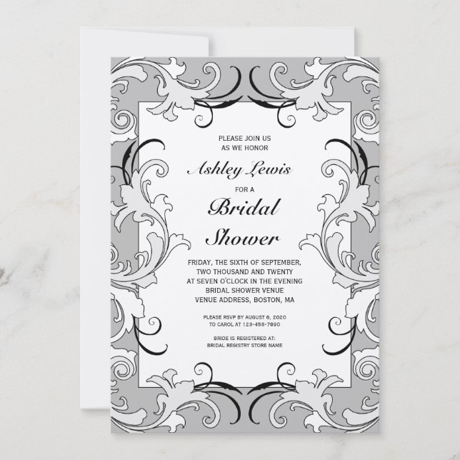 Invitation nuptiale victorienne noire de douche (Devant)