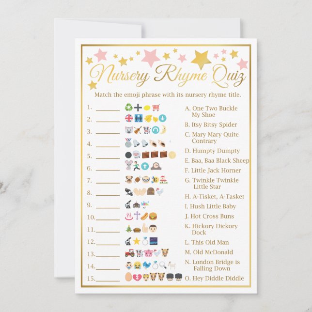 Invitation Nursery Rhyme Baby Emoji Jeu Rose Gold Star (Devant)