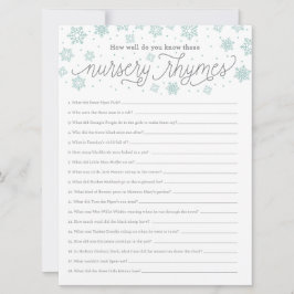 Invitation Nursery Rhyme Game Snowflake Baby shower Game Card