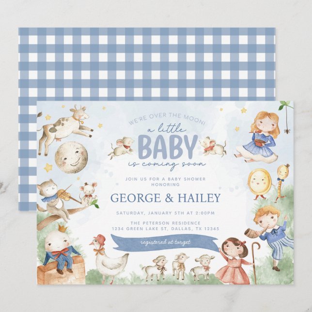 Invitation Nursery Rhyme Mother Goose Baby shower (Devant / Derrière)