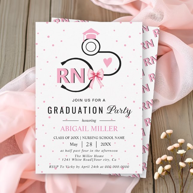 Invitation Nursing shool stethoscope pink RN graduation (Créateur téléchargé)