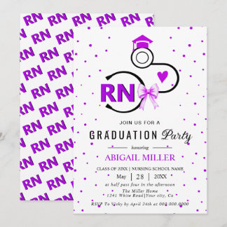Invitation Nursing shool stethoscope purple RN graduation