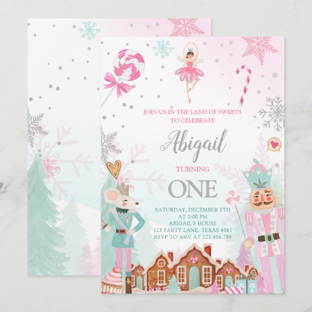 Invitation Nutcracker Anniversaire Fille Terre de sucreries F (Devant / Derrière)