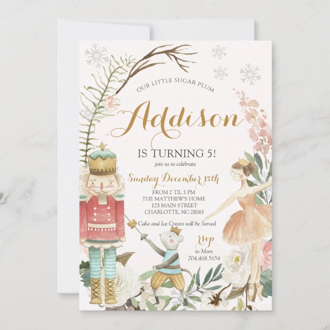 Invitation Nutcracker Anniversaire Sugar Plum Fée Noël (Devant)