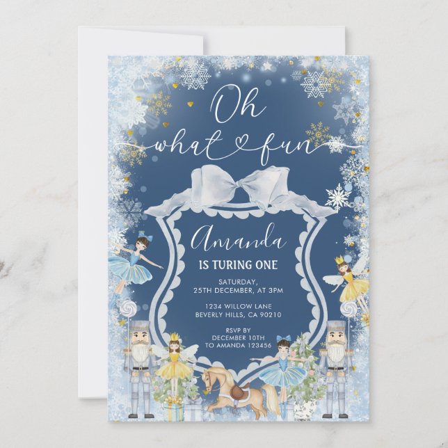 Invitation Nutcracker Blue Winter Oh What Fun First Birday (Devant)