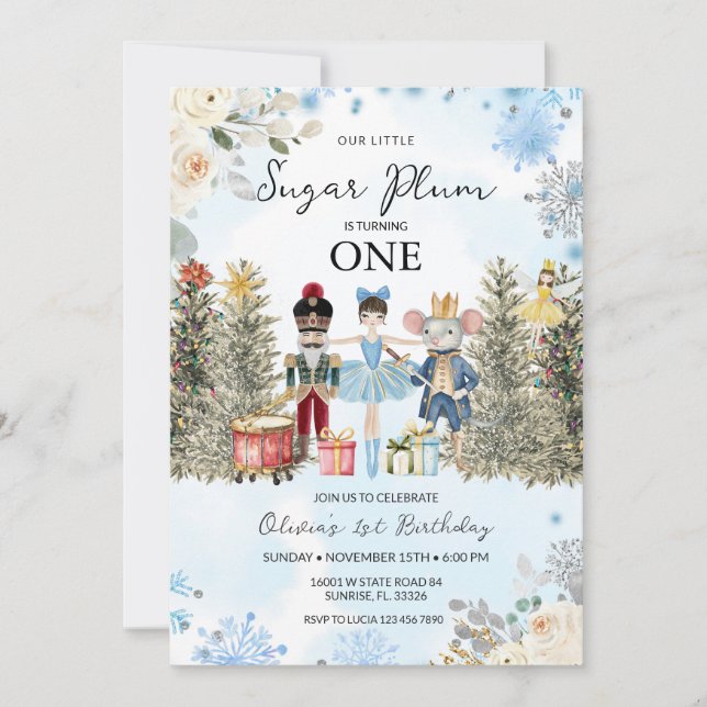 Invitation Nutcracker Blue Winter Snowflakes Premier annivers (Devant)