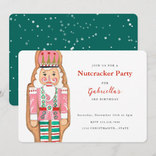 Invitation Nutcracker rose & turquoise hiver neige vacances e
