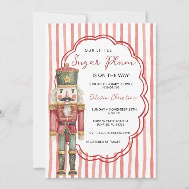 Invitation Nutcracker Stripes Winter Ballet Baby Shower (Devant)