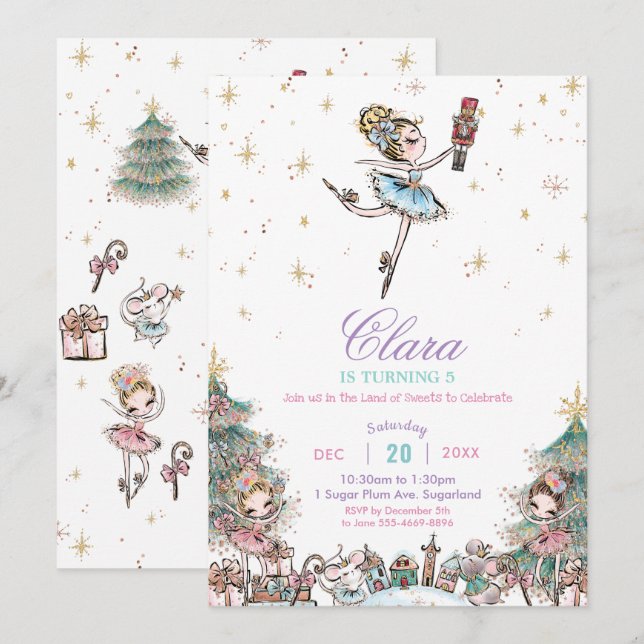 Invitation Nutcracker Sugar Plum Fée Noël Anniversaire (Devant / Derrière)