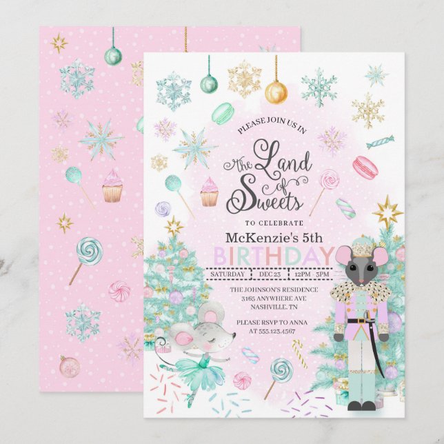 Invitation Nutcracker Sugar Plum Fée Noël Anniversaire (Devant / Derrière)