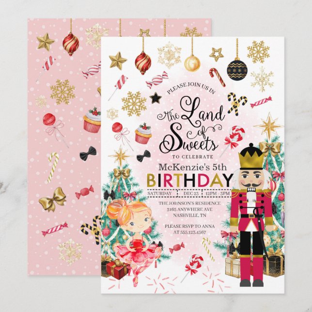 Invitation Nutcracker Sugar Plum Fée Noël Anniversaire (Devant / Derrière)
