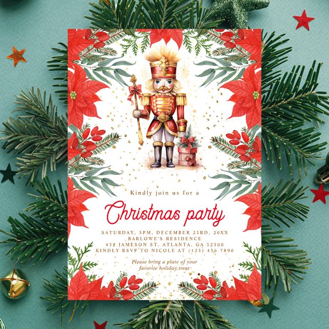 Invitation Nutcracker Vacances verdure fête de Noël (Nutcracker Greenery Christmas Party Invitation)