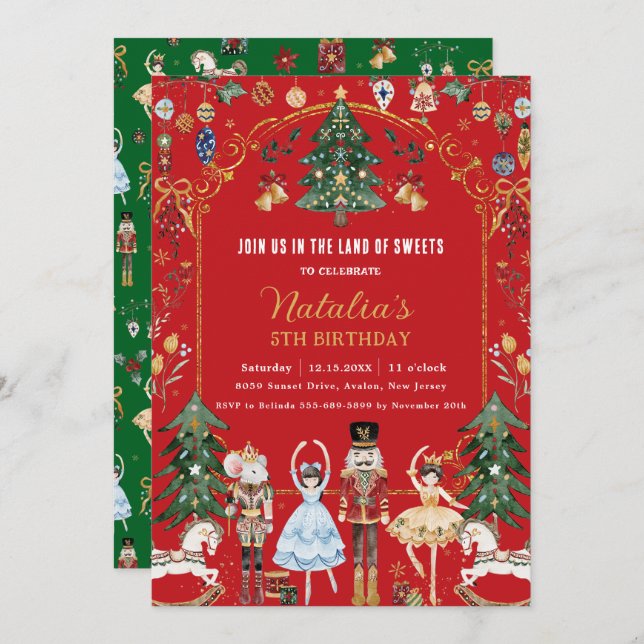 Invitation Nutcracker Vintage Christmas Ballet Anniversaire (Devant / Derrière)