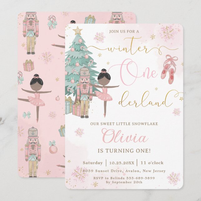 Invitation Nutcracker Winter Onederland 1er anniversaire (Devant / Derrière)