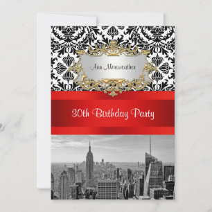Invitation NY City Skyline BW 432 Damassé Fête d'anniversaire