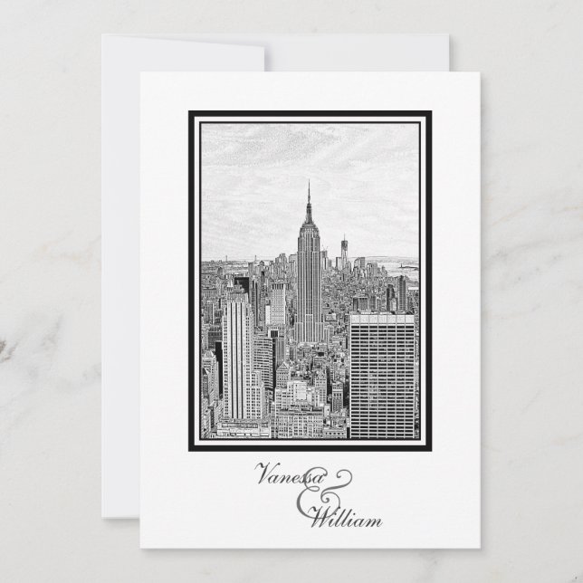 Invitation NY City Skyline ESB BW Etching Mariage (Devant)