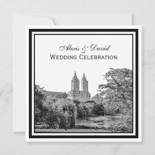 Invitation NYC Centrl Pk Lake San Remo Gravé Mariage Carré