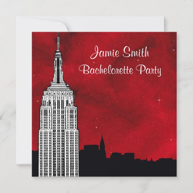 Invitation NYC ESB Skyline Silhouette rouge étoile Bacheloret (Devant)