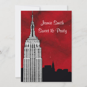 Invitation NYC ESB Skyline Silhouette rouge étoile BG2 Sweet 
