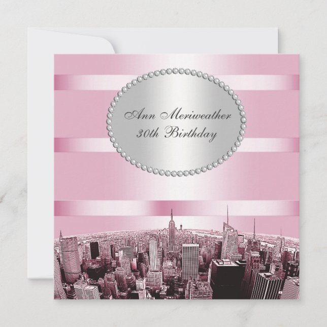 Invitation NYC Etched Skyline 2A Rose Black Anniversaire (Devant)