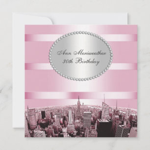 Invitation NYC Etched Skyline 2A Rose Black Anniversaire