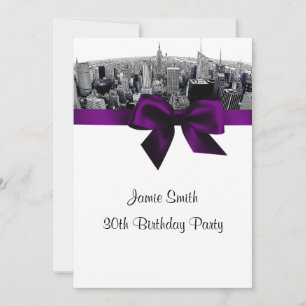 Invitation NYC Gravé Fisheye Skyline NB Violet Anniversaire