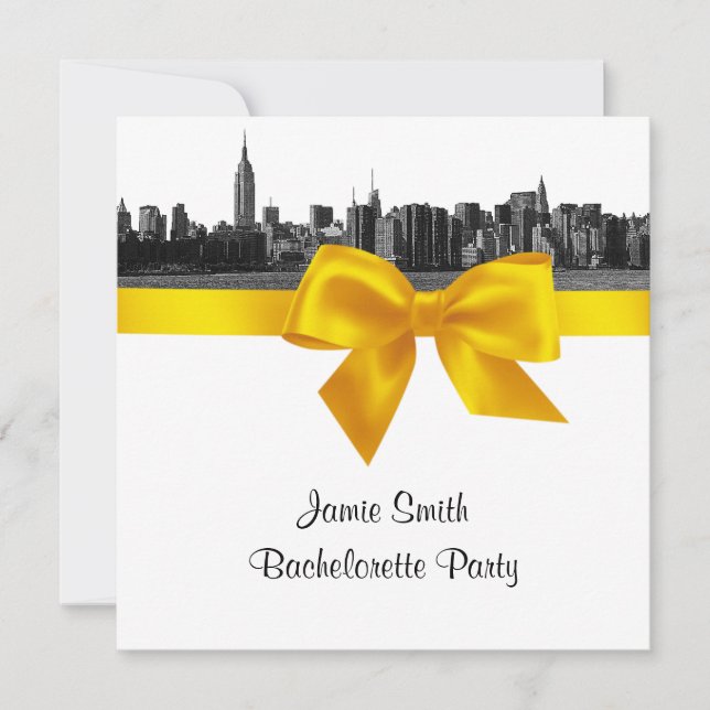 Invitation NYC large Skyline Etch BW Jaune Bachelorte SQ (Devant)