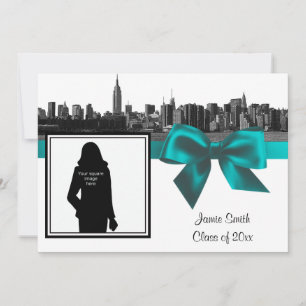 Invitation NYC large Skyline Etched BW Licence photo Turquois