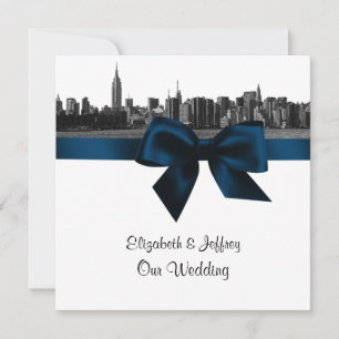 Invitation NYC large Skyline Etted BW Navy Blue Mariage SQ