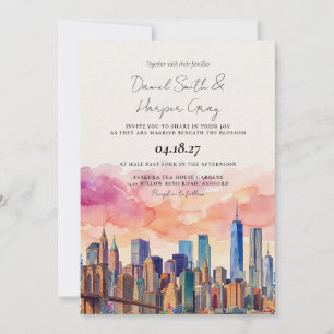 Invitation NYC New York City Aquarelle Mariage Vintage