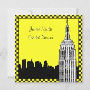 Invitation NYC Skyline2 Gravé ESB Damier Taxi Enterrement de 