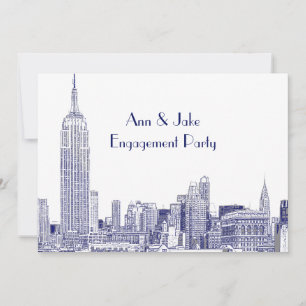 Invitation NYC Skyline 01 Etched Wht Engagement Party Blue