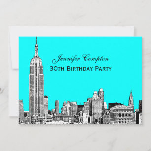 Invitation NYC Skyline 01 Gravé Fond de couleur DIY Fête d'an